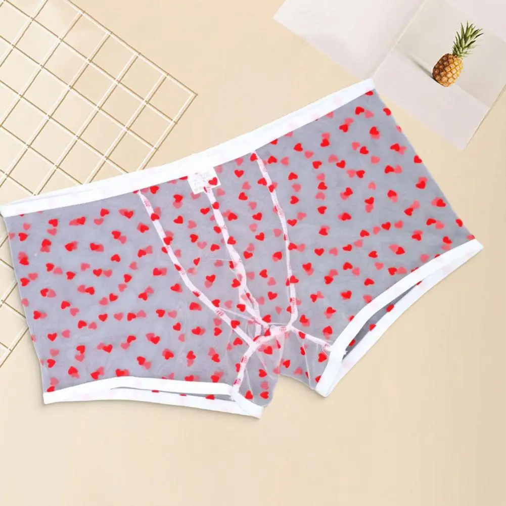 

Anniversary Gift Underwear Men Boxer Briefs Men's Elastic Mid-rise Boxer Briefs Hollow Mesh Breathable Underwear Heart Pattern