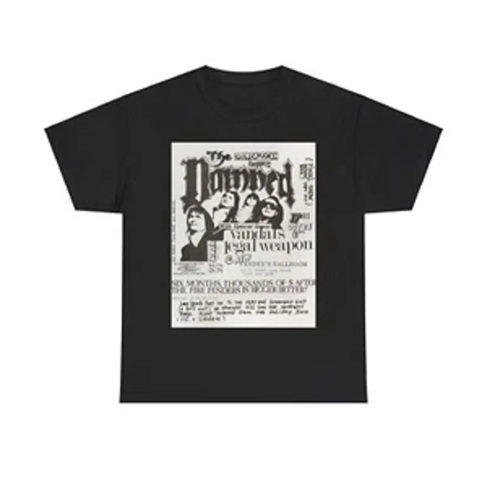 Vintage Punk Rock Show Flyer The Damned Heavy Cotton T Shirt vintage Washed Stylish Versatile graphic Slightly Soft Stretched