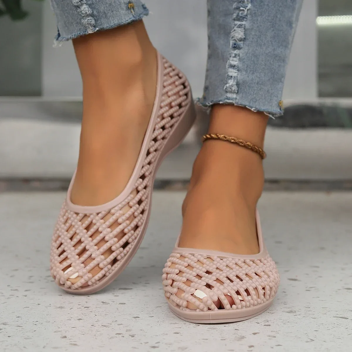 Summer New Casual Fashionable Solid Color Hollow Sandals, Comfortable Non-slip Baotou Women\'s Height Increasing Shoes NO:838-2