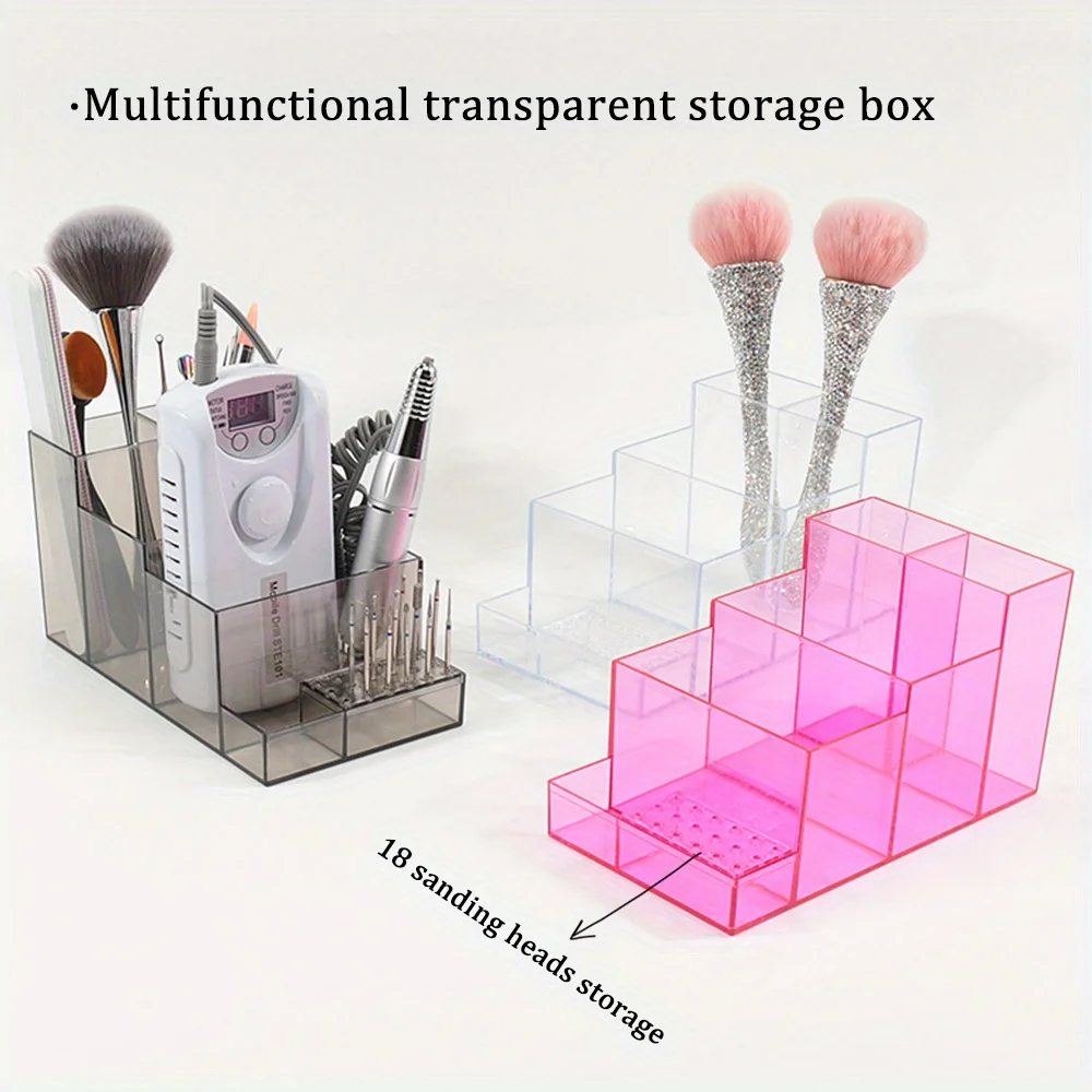 アップグレード版4層ネイルポリッシュマシンホルダー18穴アクリルネイルドリルビット収納ボックスプロ用マニキュアツール