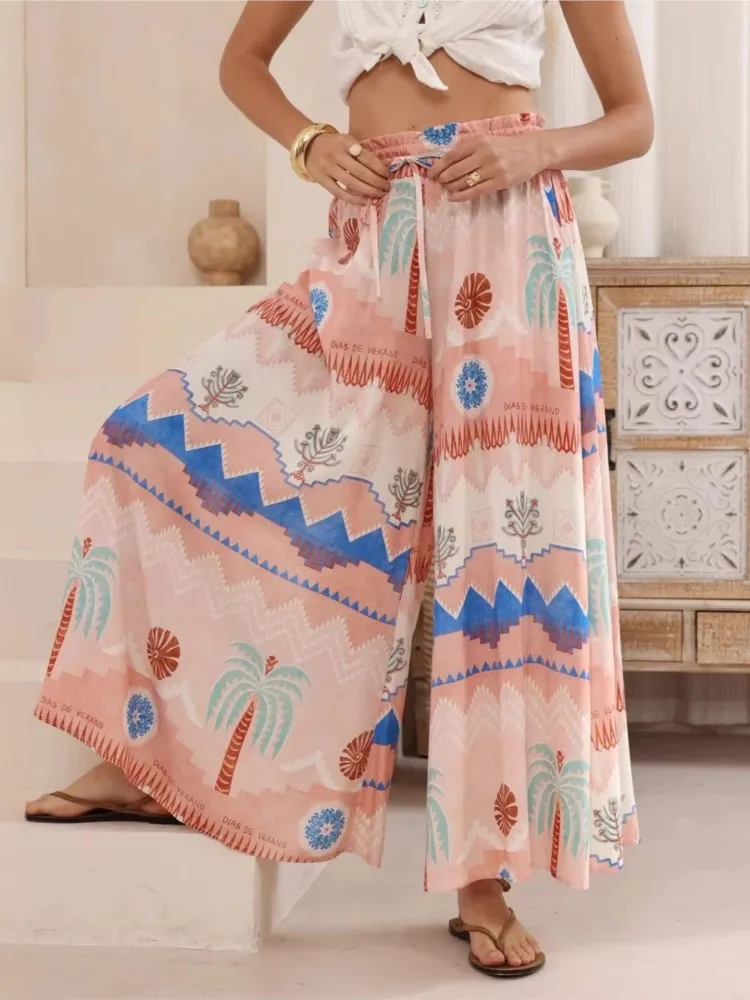 سراويل بوهو بالازو النسائية واسعة الساق لليوجا ملفوفة بحزام الخصر لتغطية الشاطئ سراويل فضفاضة ناعمة قابلة للتنفس لصيف 2026