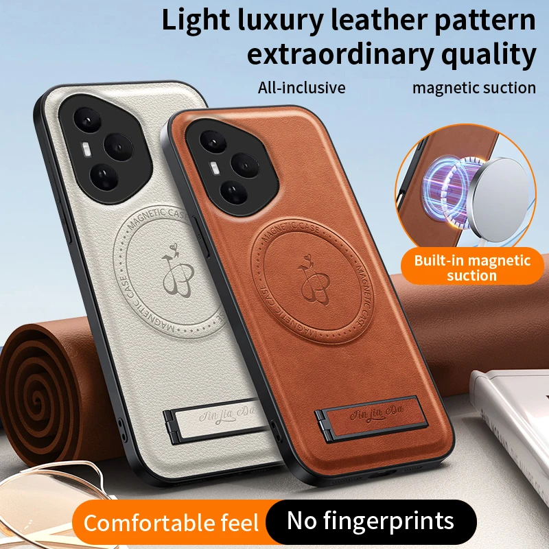 For Honor 400 Pro Lite 200 Smart Magnetic Wireless Charging Bracket Protection Leather Phone Case Silicone Soft Back Cover Cases