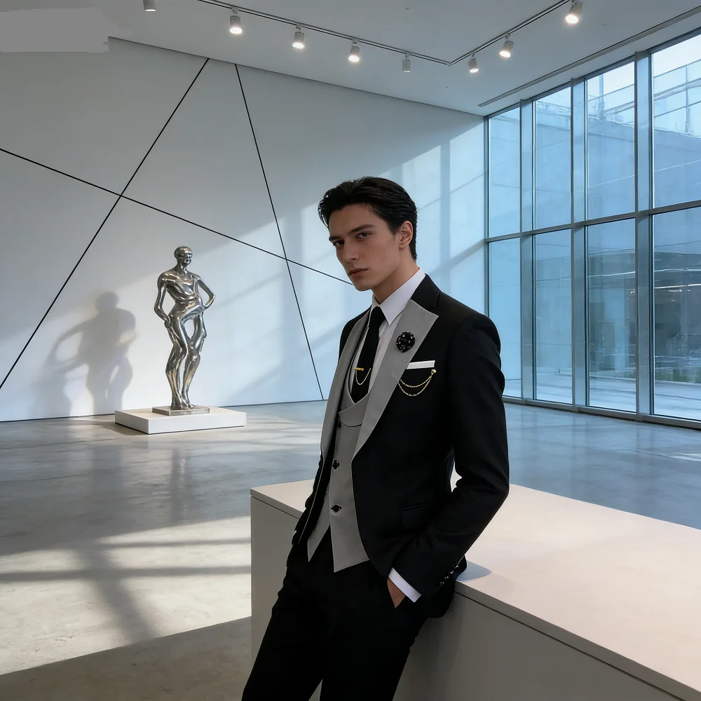 

Элегантный розово-красный комплект из трех предметов, приталенный мужской костюм, двубортный пиджак, жилет и брюки, комплект для свадьбы, жениха, смокинг, деловая вечеринка