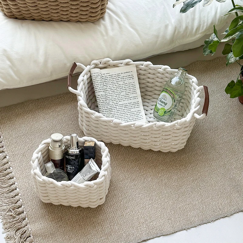 

Cutelife Nordic Cotton Rope Woven Small Storage Basket White Kitchen Folding Picnic Baskets Home Decorative Toy Organizer Basket