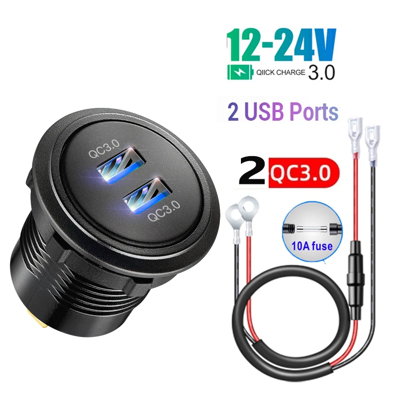 

12V/24V waterproof Auto Car quick charge Adapter Power Outlet Dual QC 3.0 Dual USB Fast Car Charger Socket