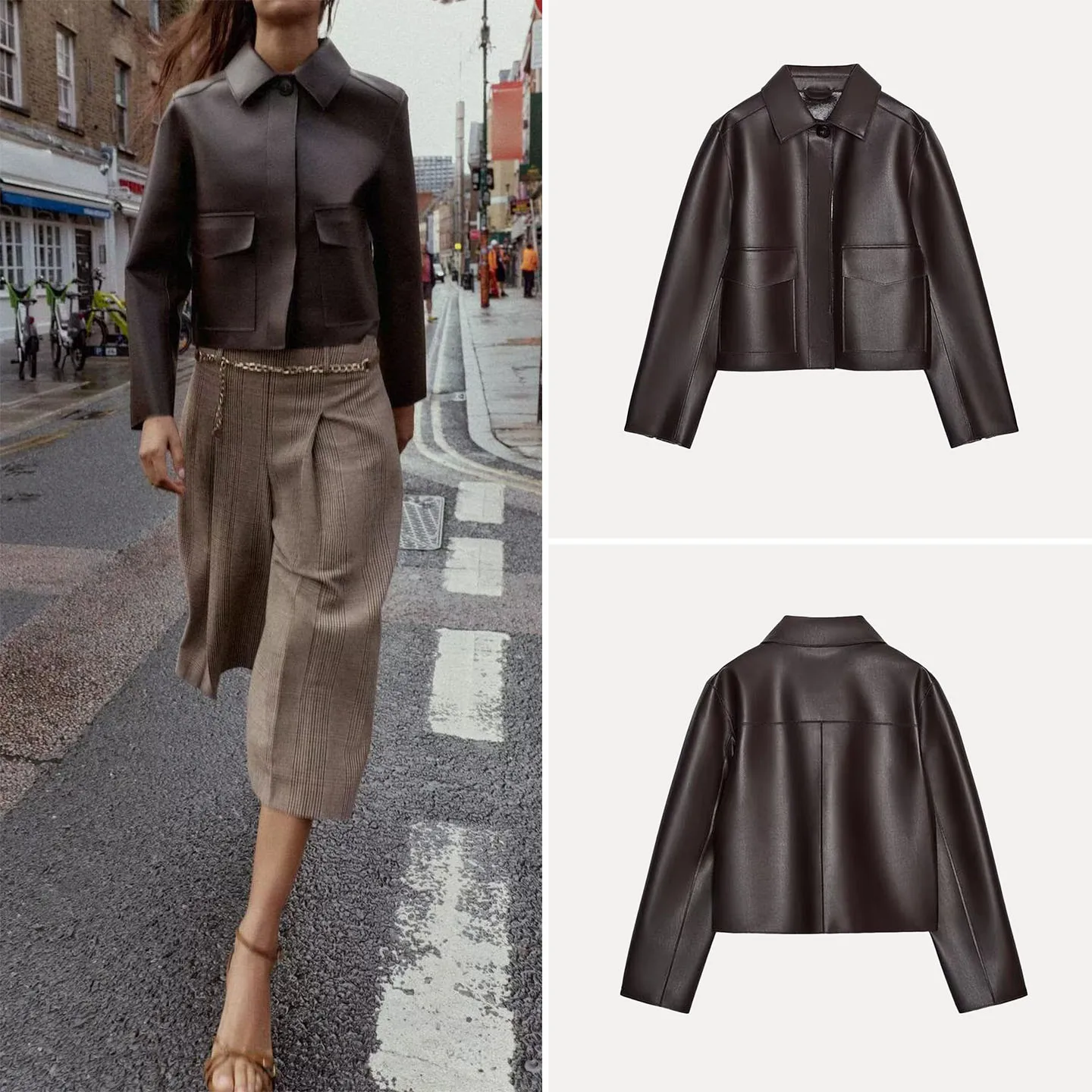 Faionable ort Leather Jaet المرأة Sle خريف 2025 حامل غير رسمي صالح طويل Sve زر إغلاق ملابس خارجية للسيدات