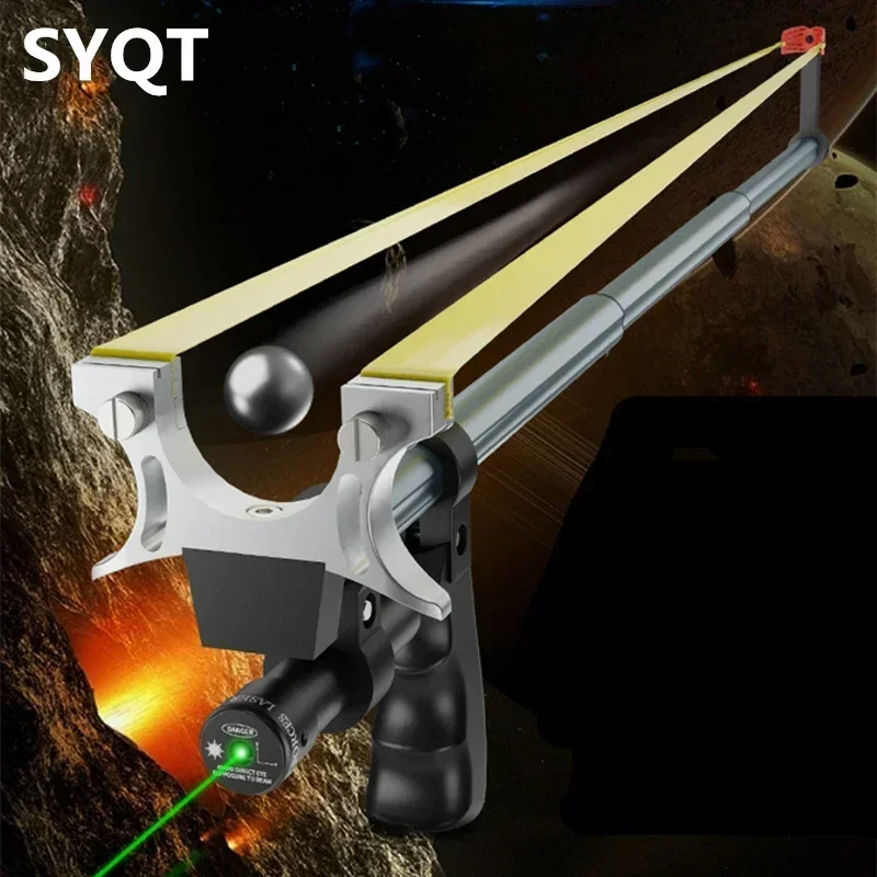 Laser Aiming Telescopic Slingsshot High Elasticity Long-range Shooting Slingshot Outdoor Hunting Steel Ball Target Paper Set