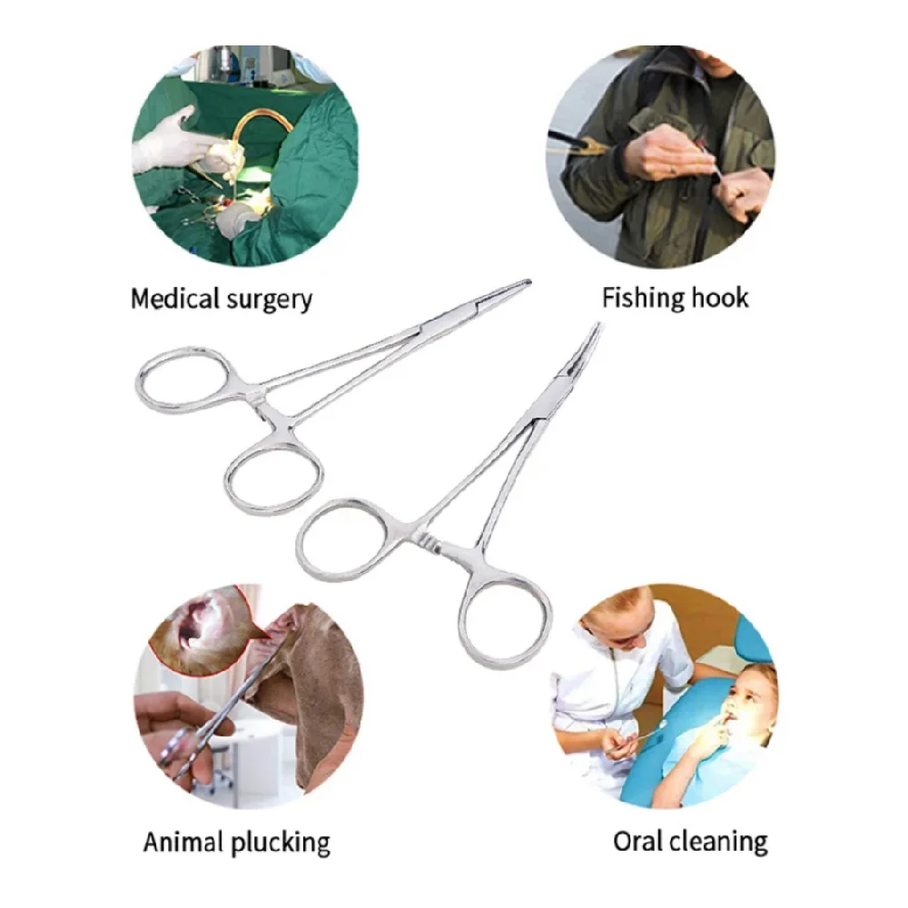 Stainless Steel Forceps Pet Clip Suture Clamp Blood Stopper Tweezers Straight Head Bent Head for Surgery And Acupuncture
