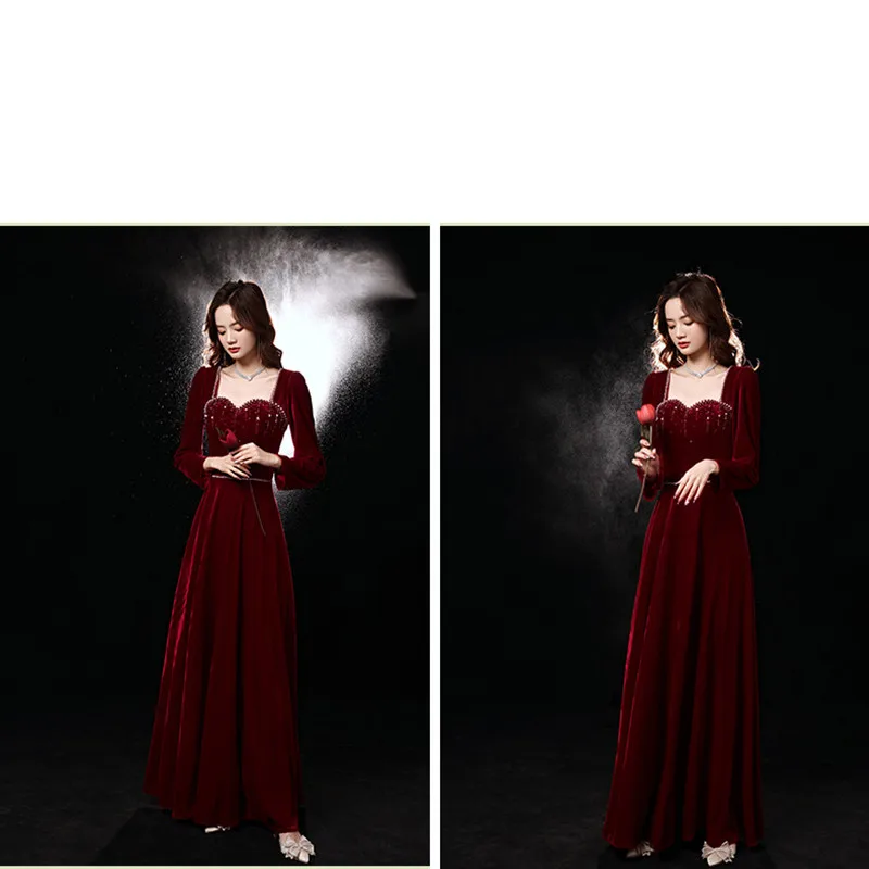 Elegante Sexy Quadrat Kragen Zurück Banage A-Line Velours Braut Brautjungfer Kleider Party Bankett Weibliche Bühne Zeigen Kleider Cheongsam