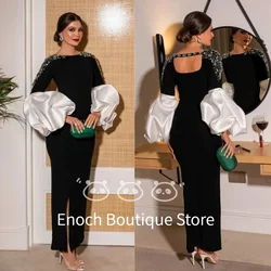 Custom made Saudi Prom Dresses Satin Beading Ruffles Engagement Sheath Boat Evening Dresses Bespok Formal Occasion Party Gown