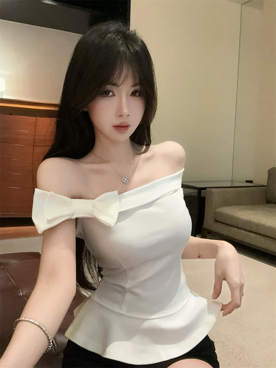 

Summer Pure Desire Sexy Women's Vest Strapless Fishbone Bustier Beautiful Knot One-Shoulder Puffy Top Korean Style