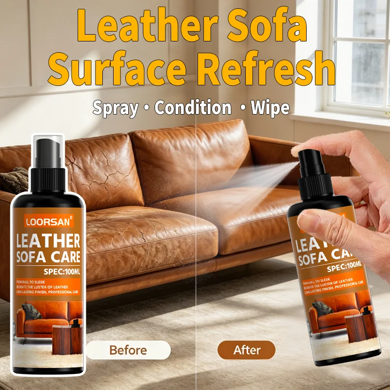 LOORSAN 100ML Auto Interior Leather Nourishing Spray for Car Seats Couches Wallets Shoes Matte Surface Restoring Polish