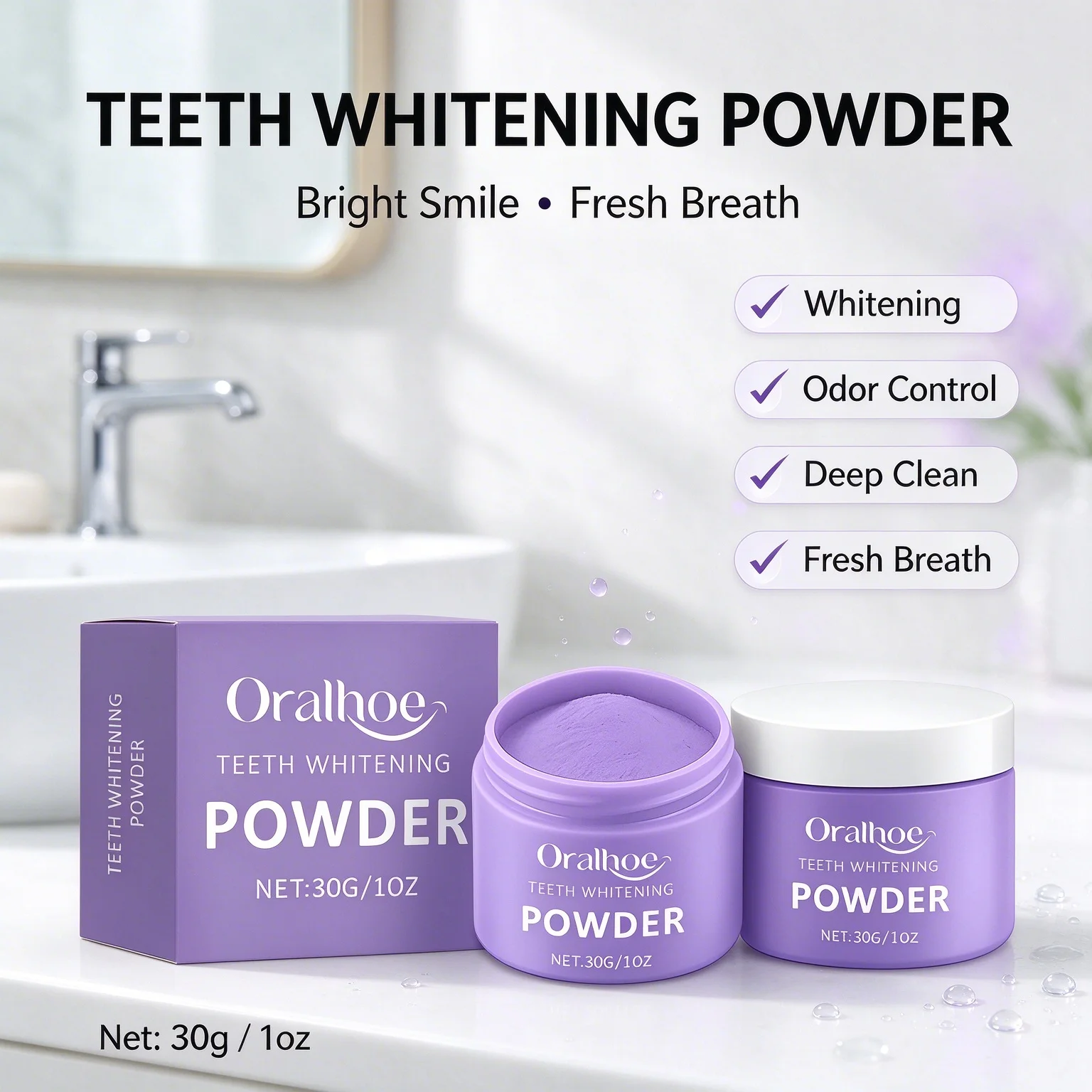 Purple Teeth Whitening Powder Instant Brighten Yellow Teeth Deep Cleansing Reduce Bad Breath  Dental Bleaching Tooth Care Powder