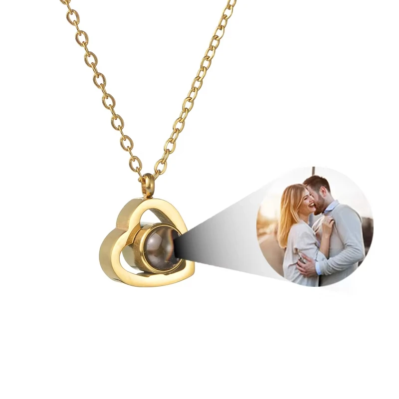 

Custom Photo Necklace Gold Sliver Color Steel Love Pendant Personized Image Choker