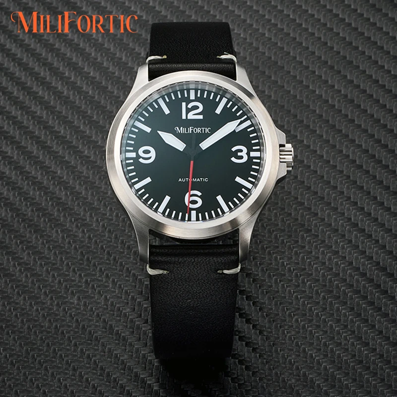 Milifortic M096 Men's Pilot Watch Large Arabic Numerals Military Style ST2130 Auto Watch BGW9Luminous 100MWaterproof Field Watch