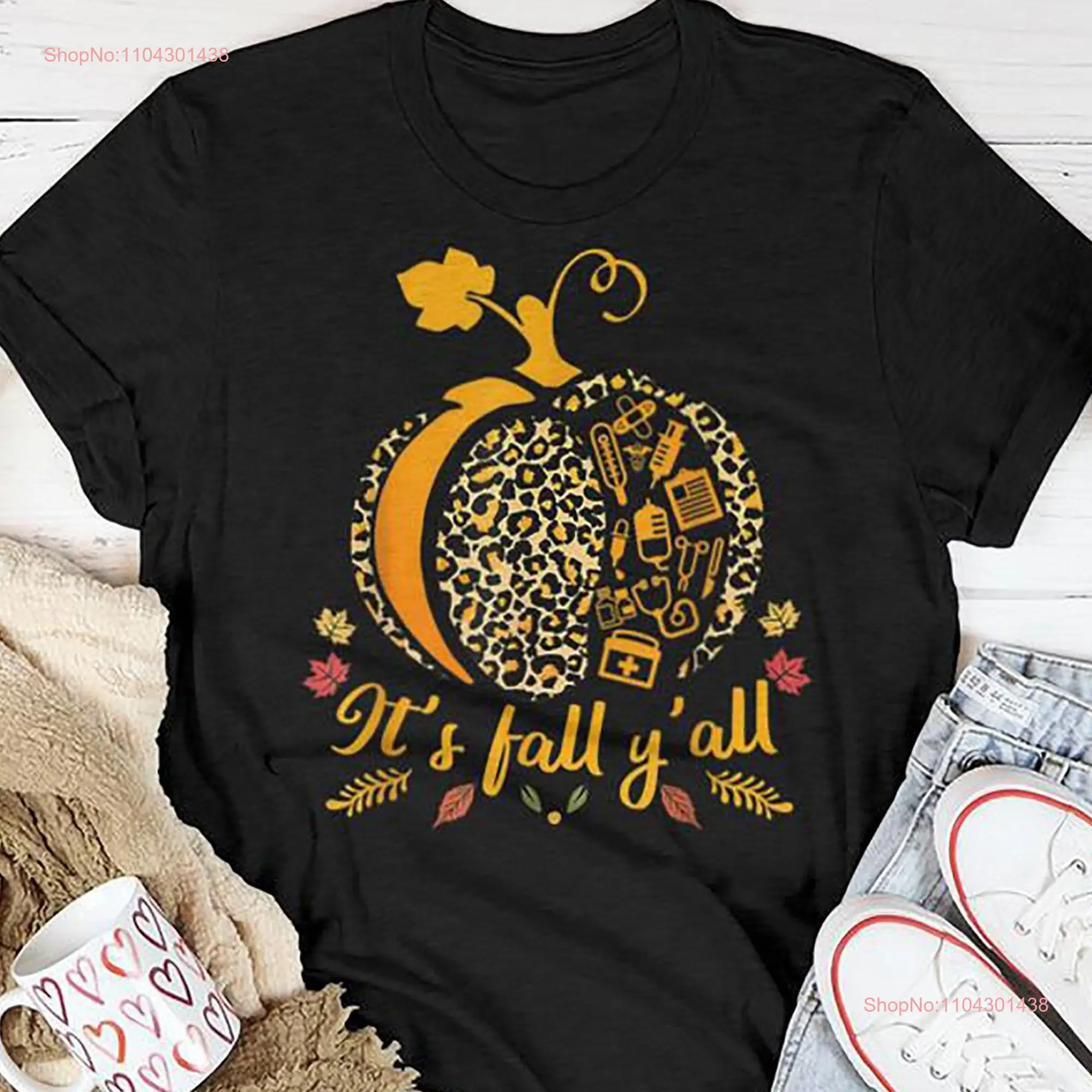 It's Fall Y'all T Shirt Halloween Nurse Pumpkin Season Autumn long or short sleeves