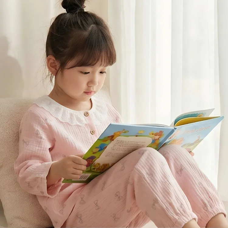 2026 Frühling Sommer Herbst Mädchen Mode Pyjama-Sets Elegante Spitze Weiche Bequeme Langarm Hauskleidung Set Kinder Schlafanzüge – Detail 7