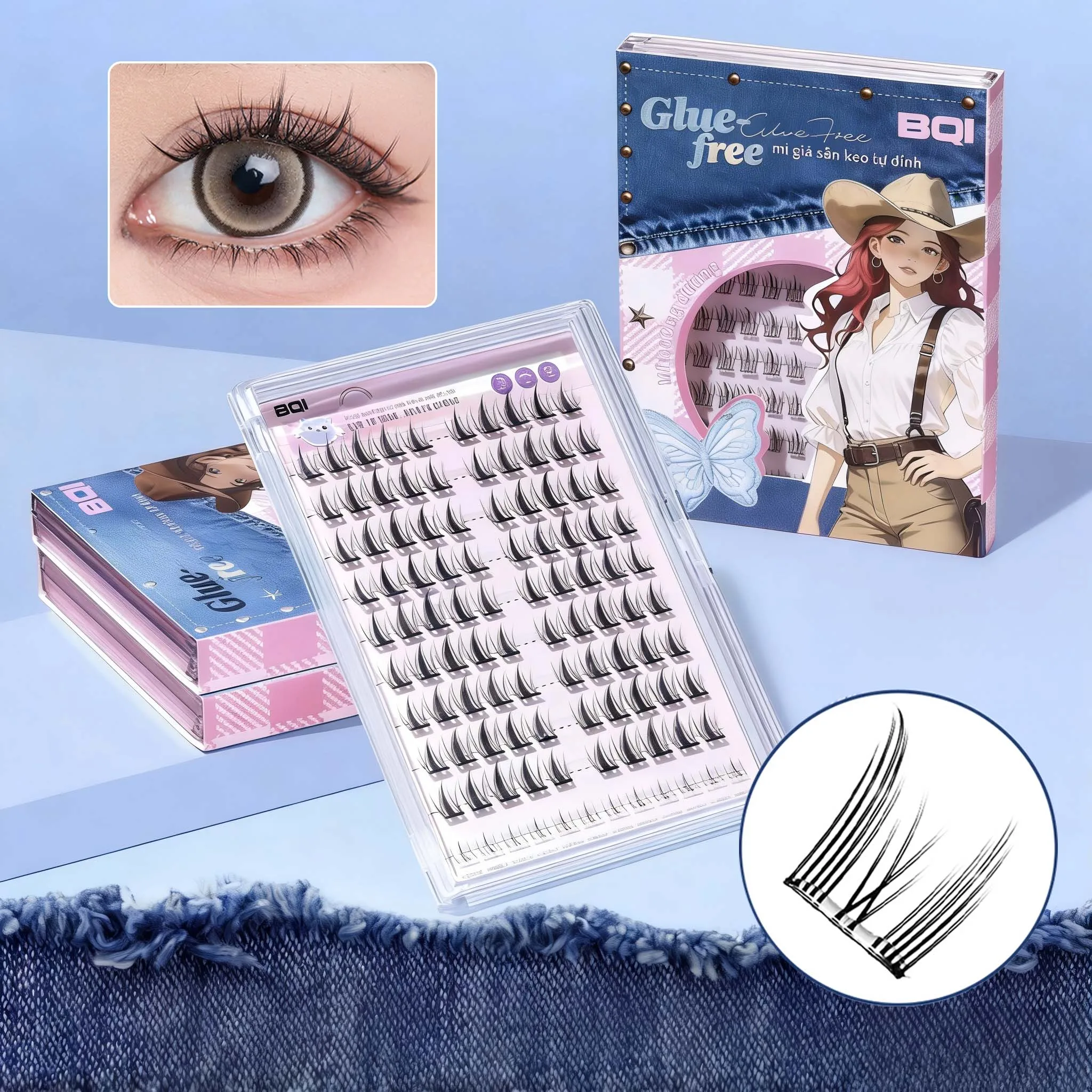 BQI Sonnenblumen-Klebstofffreie Falsche Wimpern Natürlicher Schwung Ohne Klebstoff Segmentierte DIY-Wimpern Einfach Anzuwenden für Anfänger