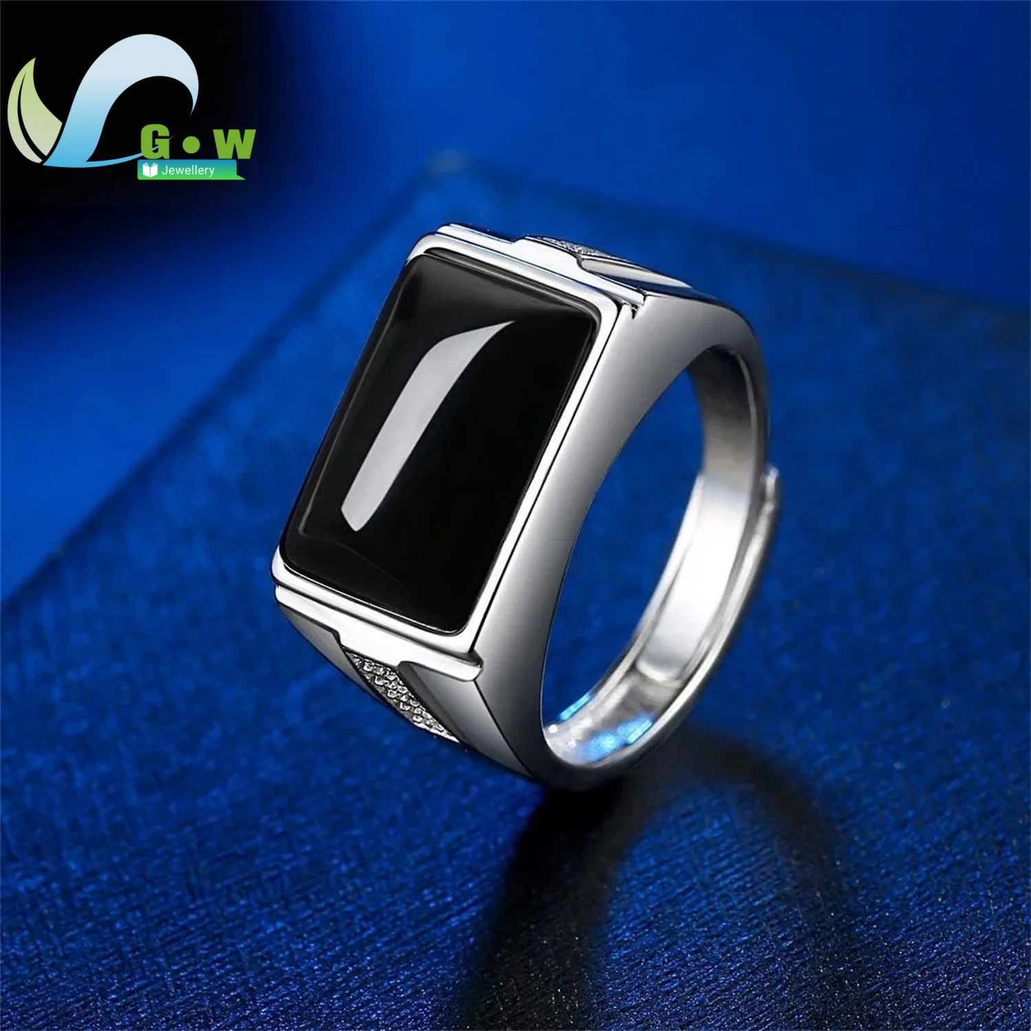 العقيق الأخضر الطبيعي الزمرد العقيق مستطيلة الرجال خاتم قابل للتعديل قابل للفتح زركون خمر مجوهرات هدية له #4