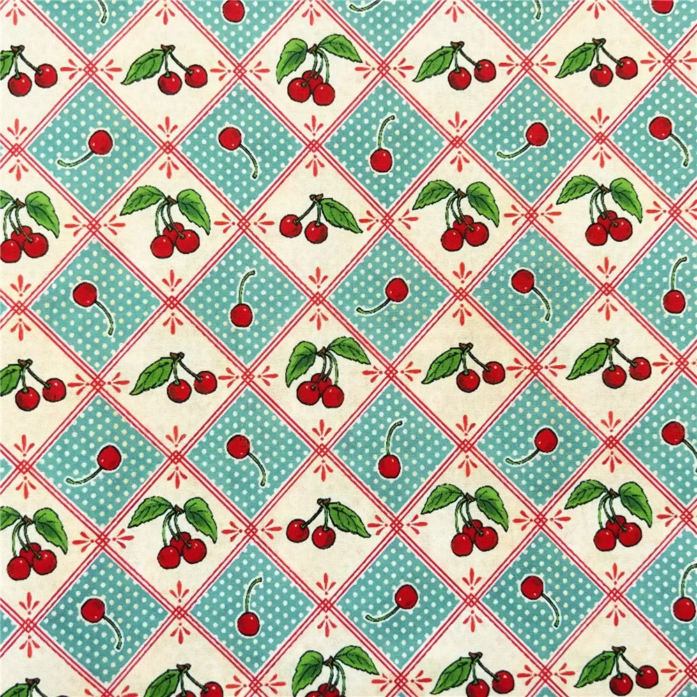45x145cm Vintage cherry 100% Cotton Fabric Vintage Floral Material Patchwork Sewing Quilt Needlework DIY Cloth