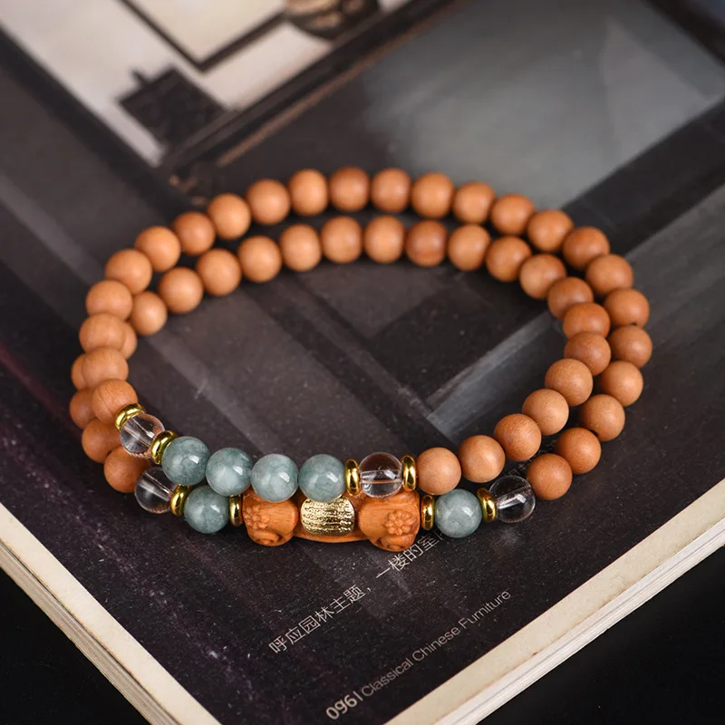 Barbie Sandalwood Double Circle Bracelet 6mm DIY Ruyi Style Spacer Beads Burmese Jade Novelty Jewelry for Men and Women