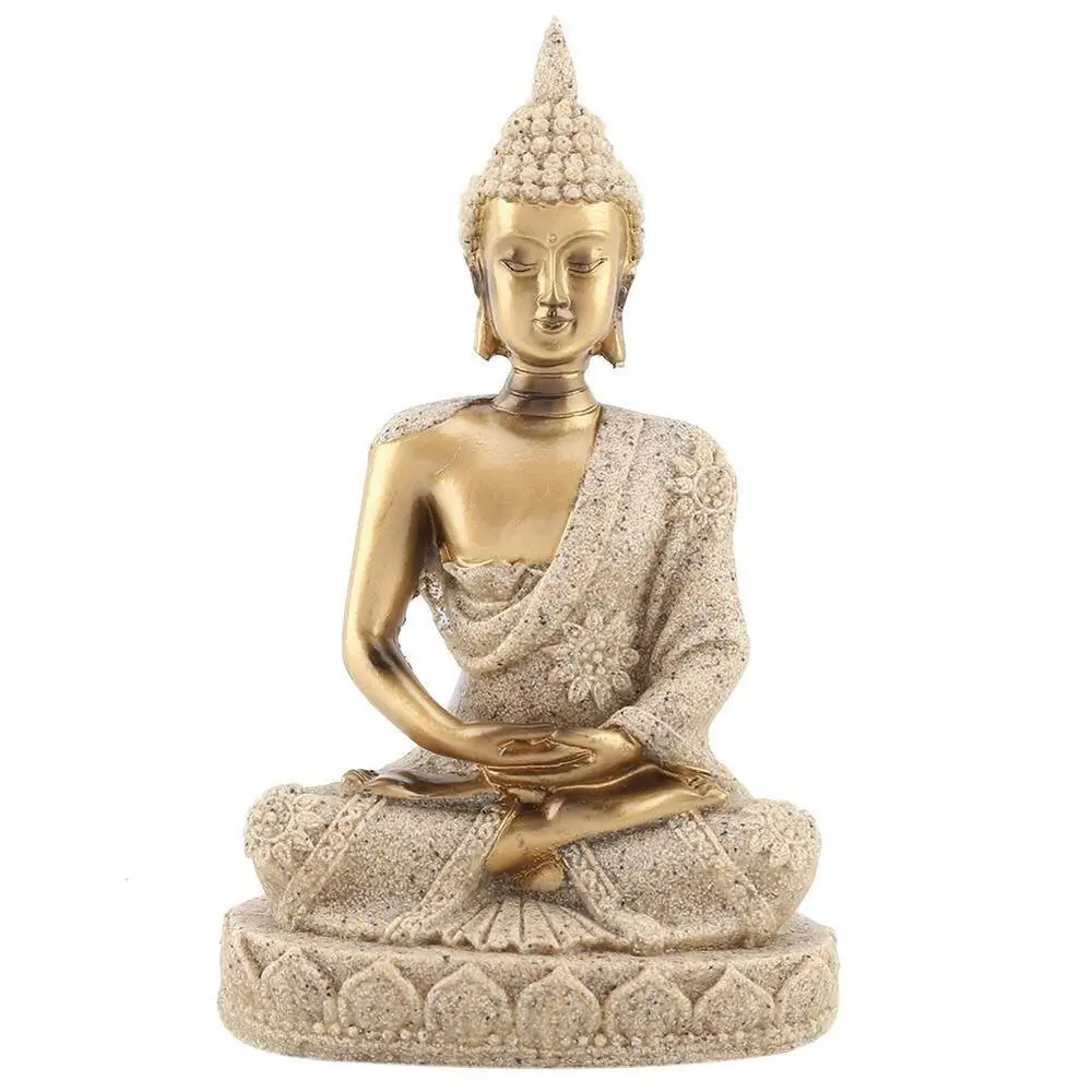 Meditating Seated Buddha Statue Carving Figurine Craft for Home Decor A Gold