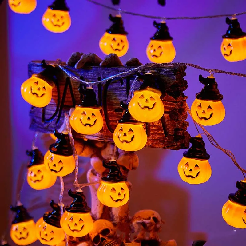 Đèn dây Halloween LED 20LED với mắt phát sáng bí ngô ma dơi, trang trí pin USB cho tiệc trong nhà ngoài trời trang trí vườn nhà