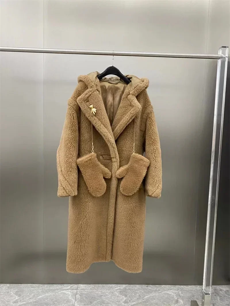 

Teddy Coat 62% Alpaca 26% Wool 12% Silk Coat Winter Thicken Women's Coat with Hood