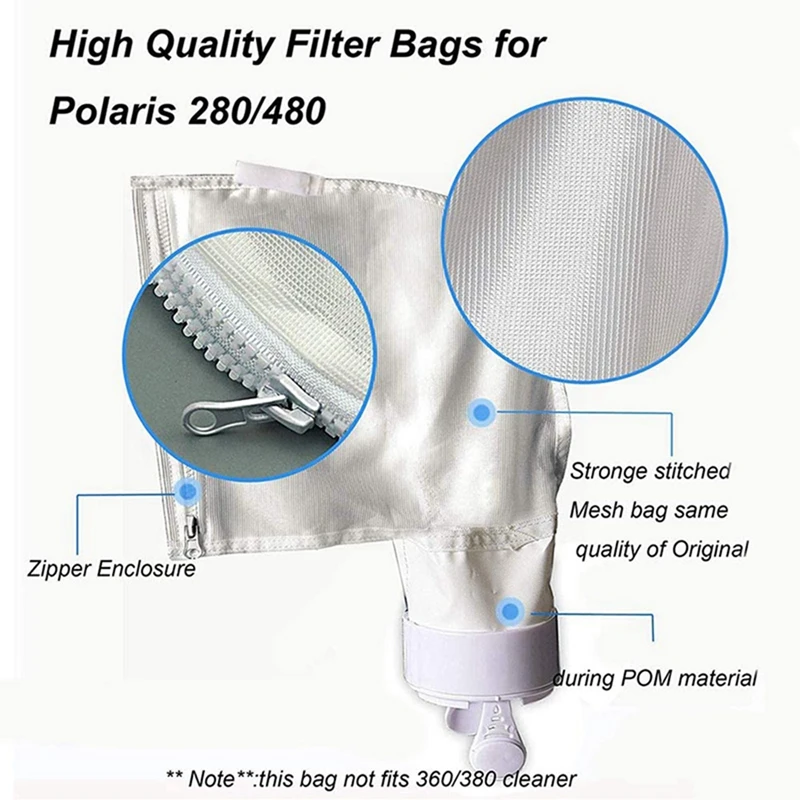 6PCS Zippered Bag Replacement Fits For Polaris 280,480 Pool Cleaner All Purpose Filter Bag Swimming Pool Cleaner Bags