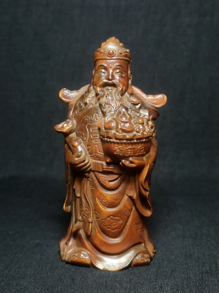 

YIZHU CULTUER ART 3.3” Japanese boxwood hand carved god of wealthy Buddha Figure statue table deco gift collectable