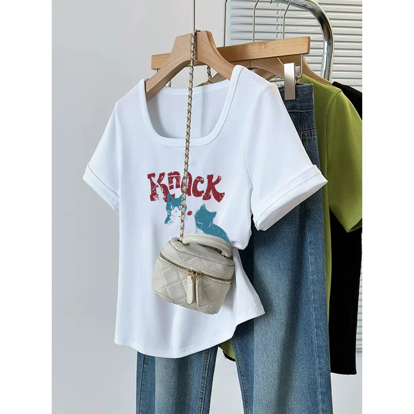 Loose Casual Summer Short Sleeve T-Shirt Women's Large Size Square Collar Lazy Style Top Comfortable Breathable Cotton Tee