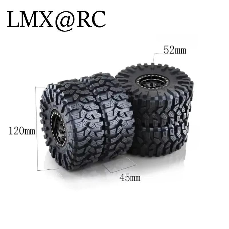 Rc 4 pçs 120mm 1.9 "metal beadlock aro da roda conjunto de pneus de borracha para 1/10 rc rastreador carro trxs trx4 rc4wd d90 axial scx10 ii iii mst