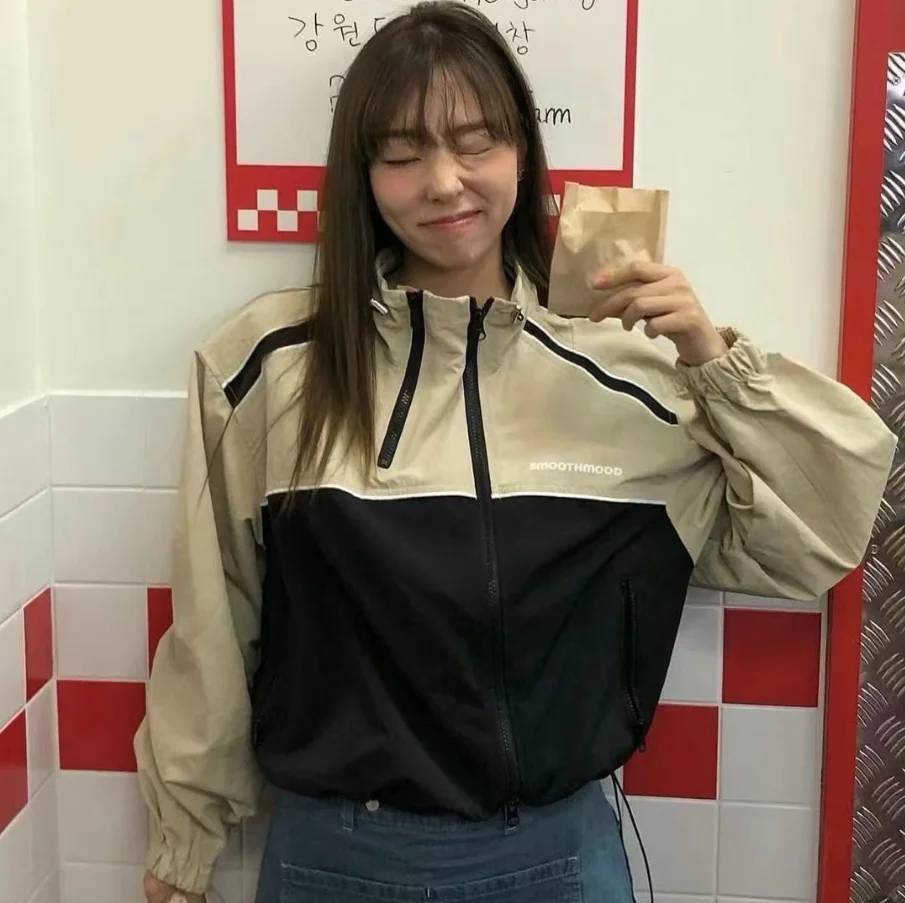 Spring 2025 Smoothood Loose Fit Retro Color Blo Stand Collar Zipper Jaet Sweatirt Korean Sle Women's ort Outerwear