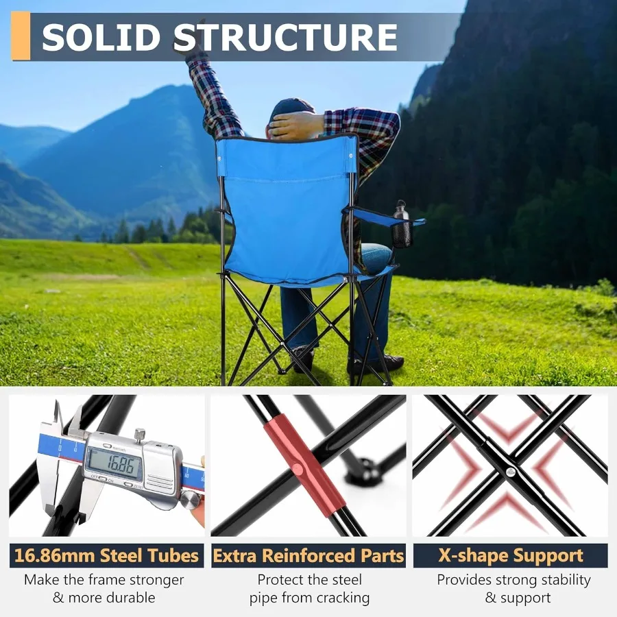 كرسي تخييم محمول، كراسي قابلة للطي في الحديقة الخارجية للبالغين، كراسي كبيرة قابلة للطي شديدة التحمل لصيد الأسماك على الشاطئ #4