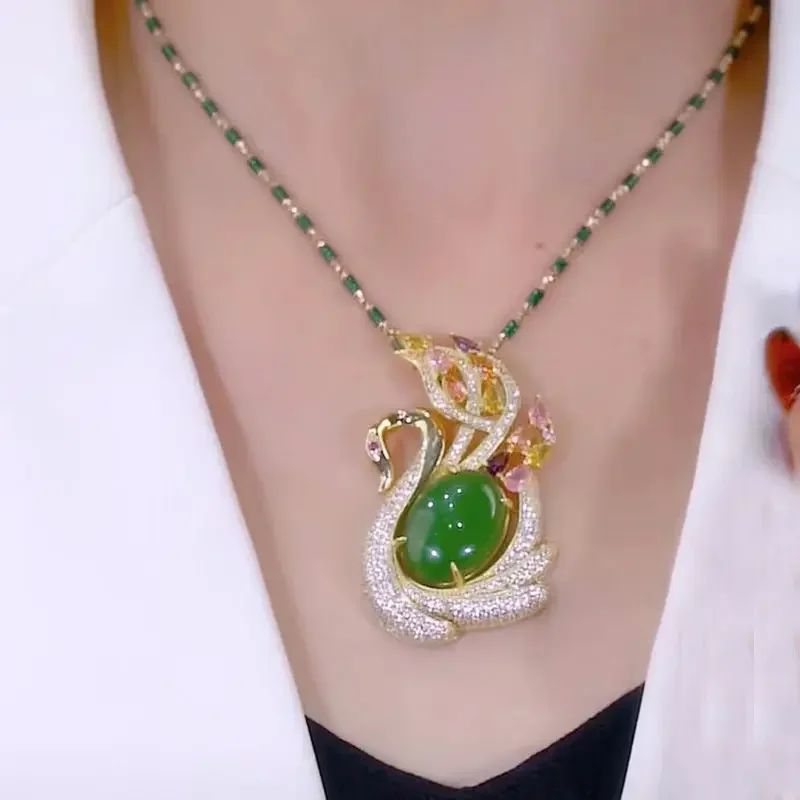 Natural green jasper Water Drop pendant Necklace Exquisite Fashion Shining rhinestone beaded necklace women\'s party jewelry
