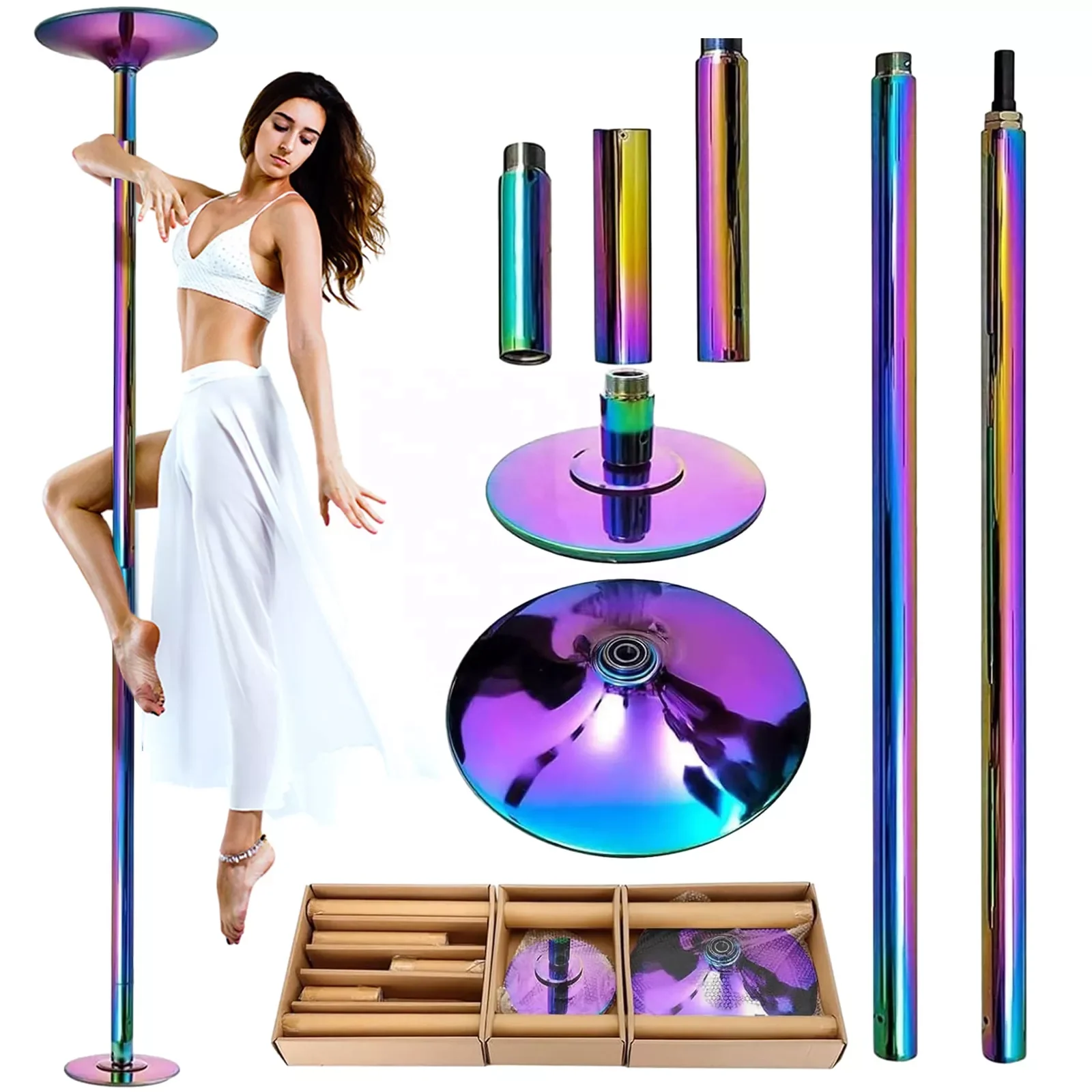 

45mm Dance Pole Kit, An-ti Rust Chromed Steel Exercise Pole for Fitness Dancing for Strippers Club Party Performance
