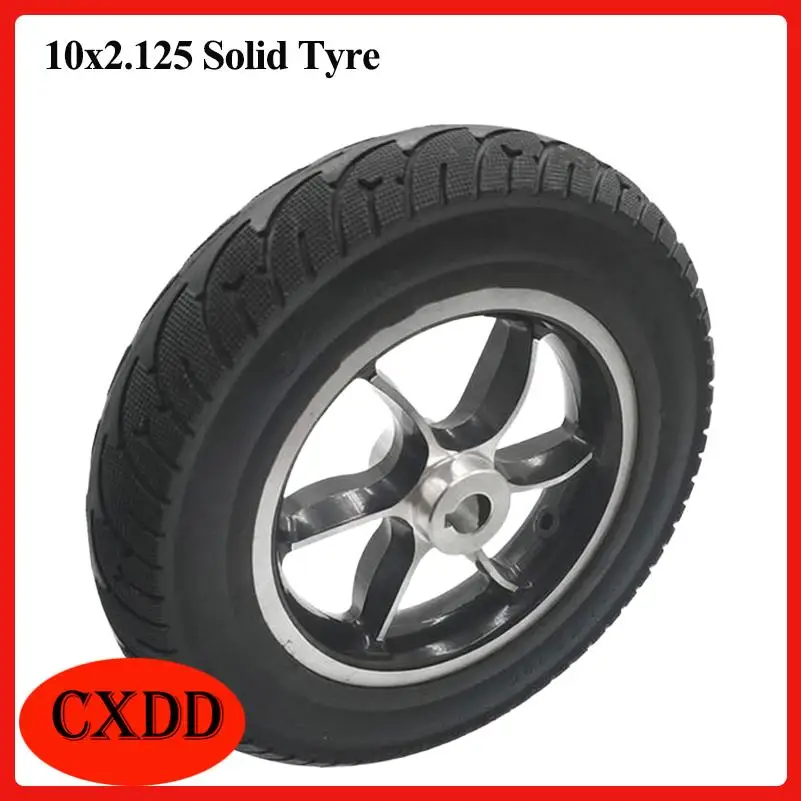 Durable 10x2.125 solid keyway scooter tires, offering excellent traction and long-lasting performance.