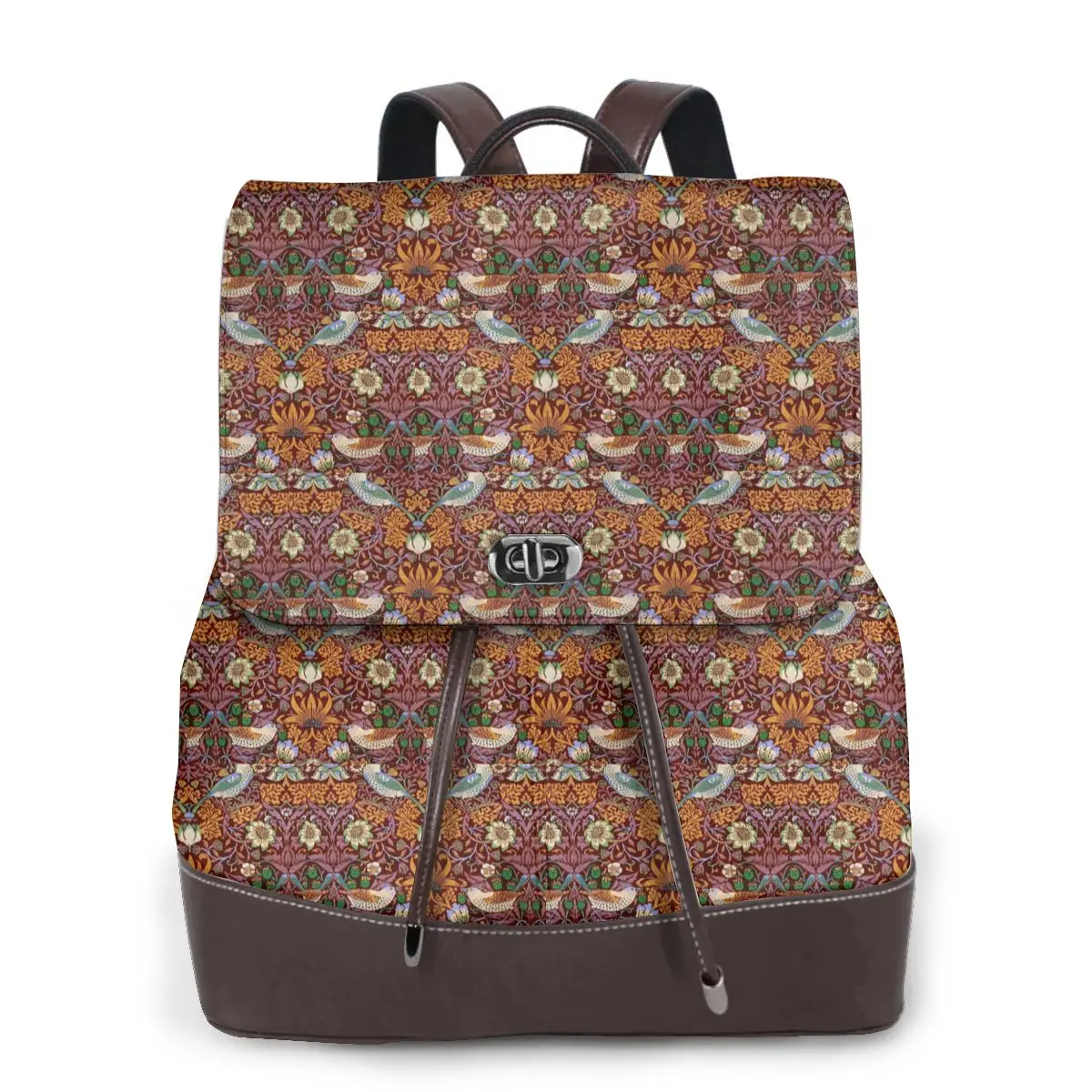 William Morris The Strawberry Thief Red Bookbag School Student Bags Hiking Travel Daypack for Women Fashion Derma Backpack