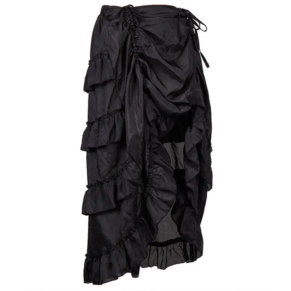 

S-6XL Black Brown Palace Vintage Corset Irregular Skirt Pirate Skirt Adult Women Gothic Patchwork Steampunk Ruffles Corset Skirt