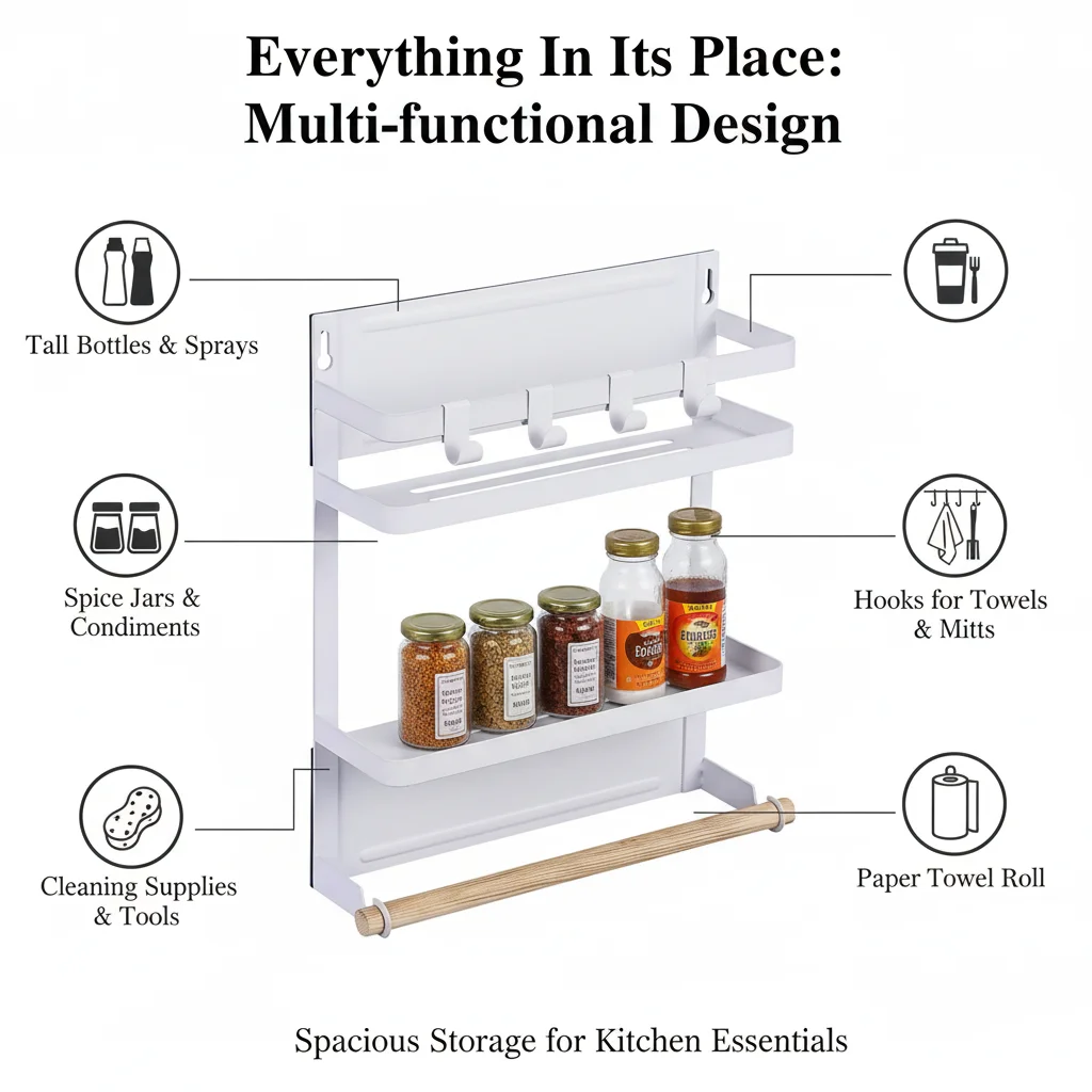2 Layer Magnetic Kitchen Shelf Wall Mounted Refrigerator Organizer For Seasoning Storage Household Items 6