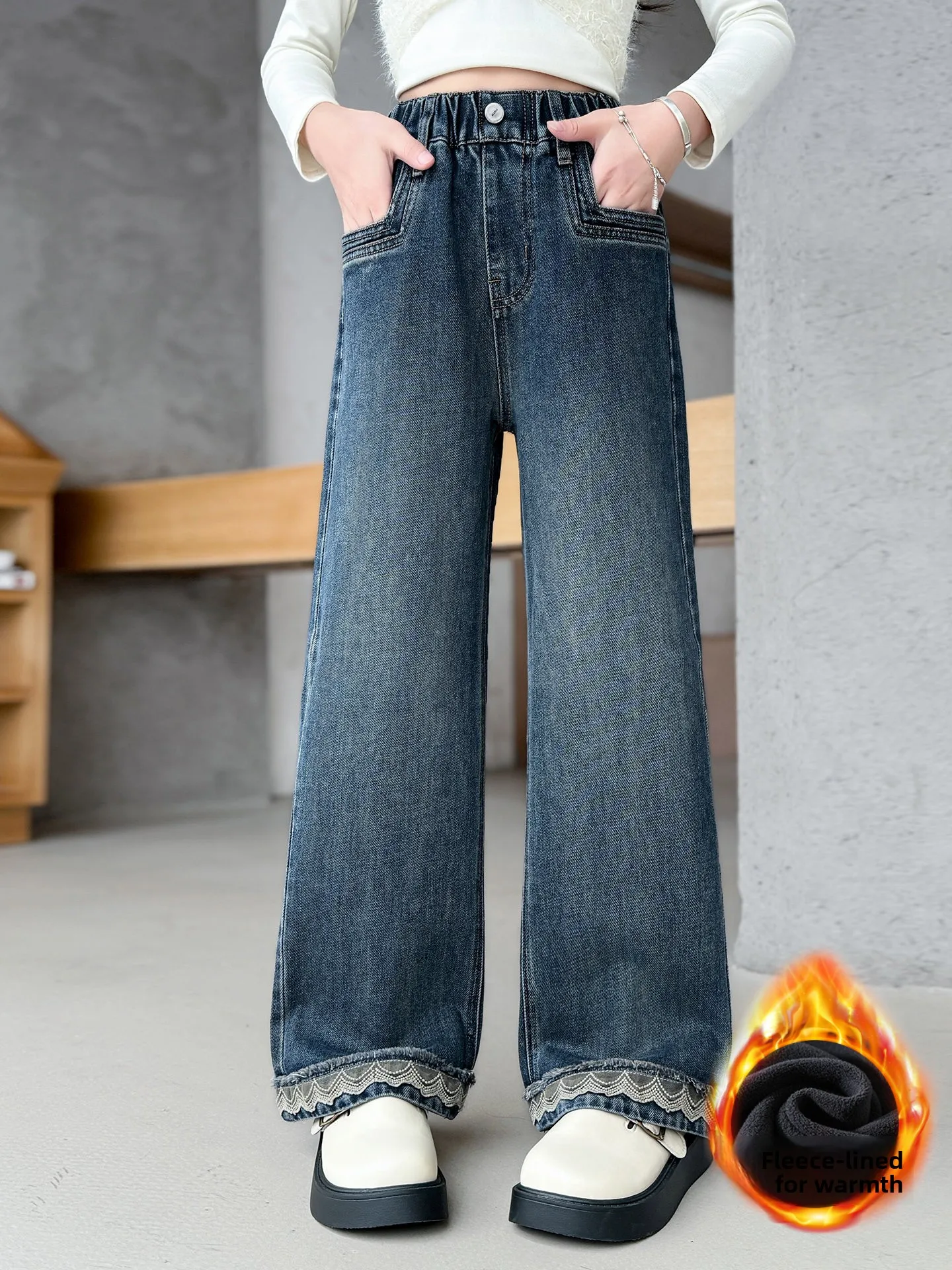 

Thiened Fce-lined Denim Skirt for Girls High-waist Straight-leg Autumn-winter Sle Korean Faion Daily Wear Non-deform...