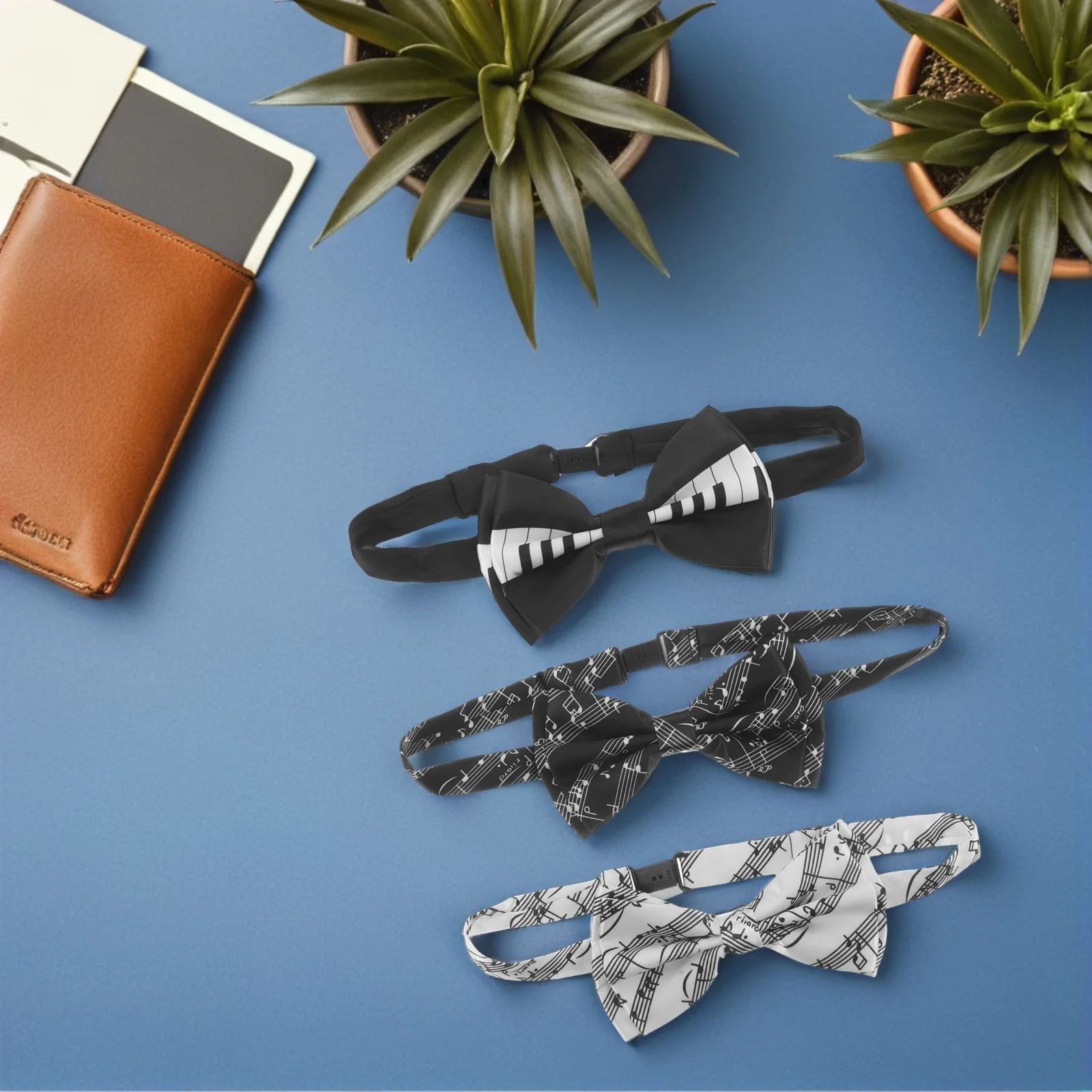 

3Pcs Music Bow Tie Pre-Tied Piano Key Pattern Clip on Bowtie for Wedding Festival Performer Business Music Note Accessory