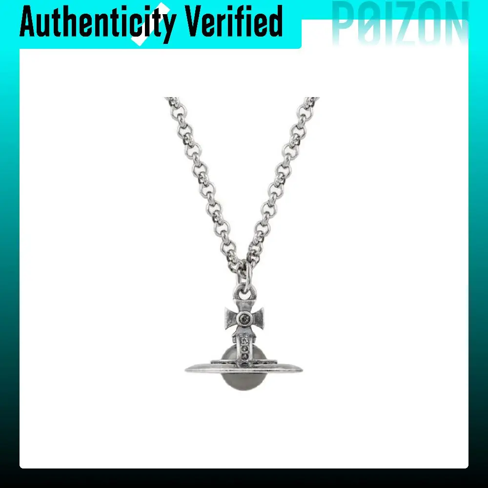 Vivienne Westwood Brass Saturn Medium Size 3D Effect Styling Pendant Necklace Unisex Silver/Nightfall Gray 8053195237630