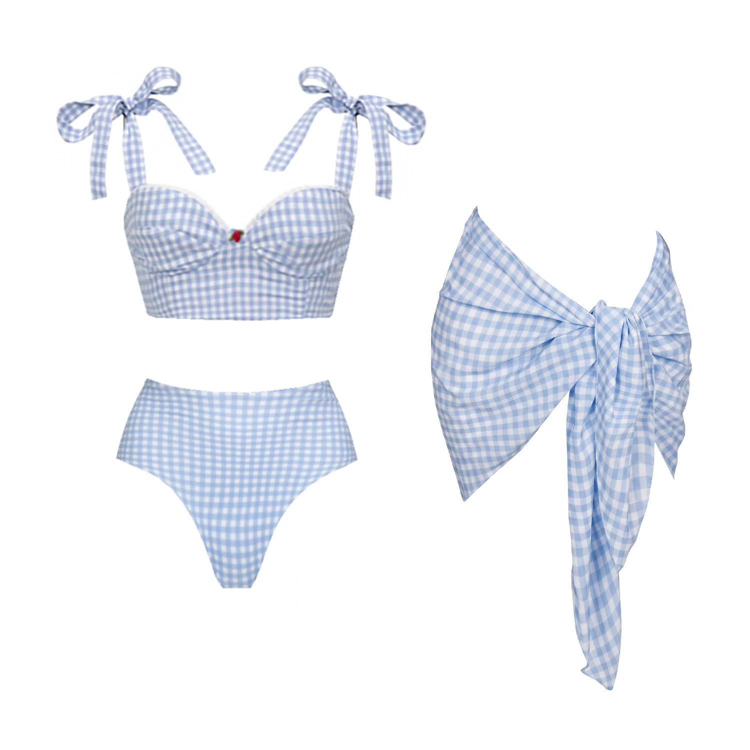 2Pcs Dot One Piece Swimsuit Women Sexy Bikini Bandeau Biquini Push Up Swimwear Female Patchwork Swim Suit Bathingsuit Beachwear view 4