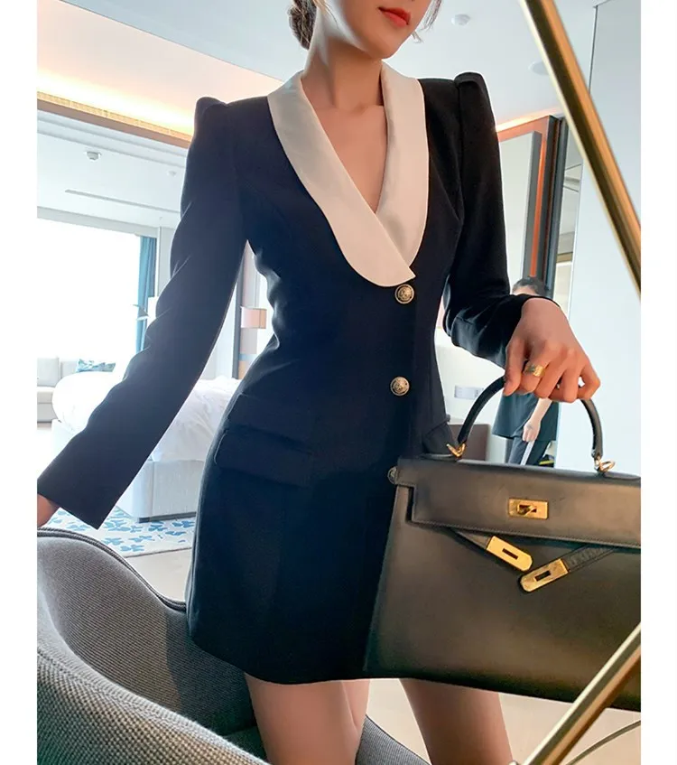 Jaqueta feminina slim fit manga comprida, blazers de emagrecimento, roupas luxuosas leves, contraste de cores, moda elegante, primavera, inverno, 2022