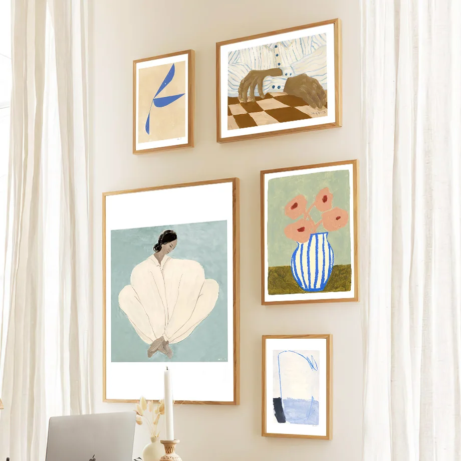Pajamas Girl Nude Line Curve Geometry Flower Modern Poster Wall Art Painting Decor Pictures for Living Room Home Decor