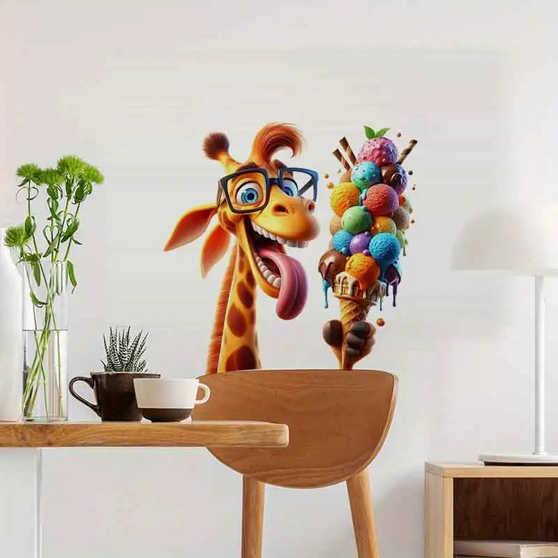 

Giraffes Eat Ice Cream Wall Stickers Kitchen Decoration Dining Room Living Room Cabinet Refrigerator Home Decoration M1216