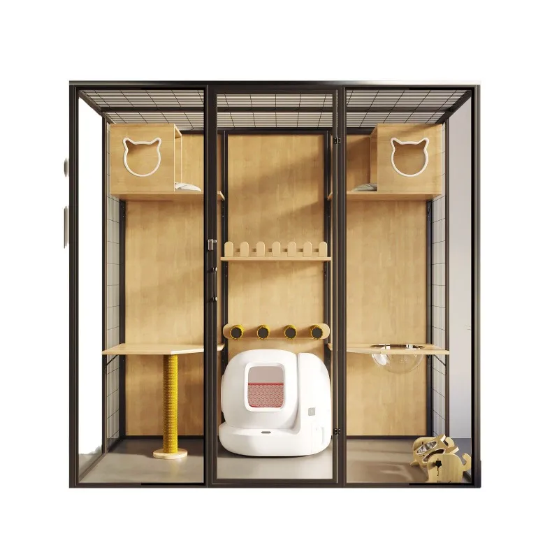 قفص الحيوانات الأليفة للقطط والكلاب، خزانة عرض للعناية بالحيوانات الأليفة الصغيرة، خزانة عرض من الخشب الصلب للقطط، قفص زجاجي بانورامي لبيت القطط #5