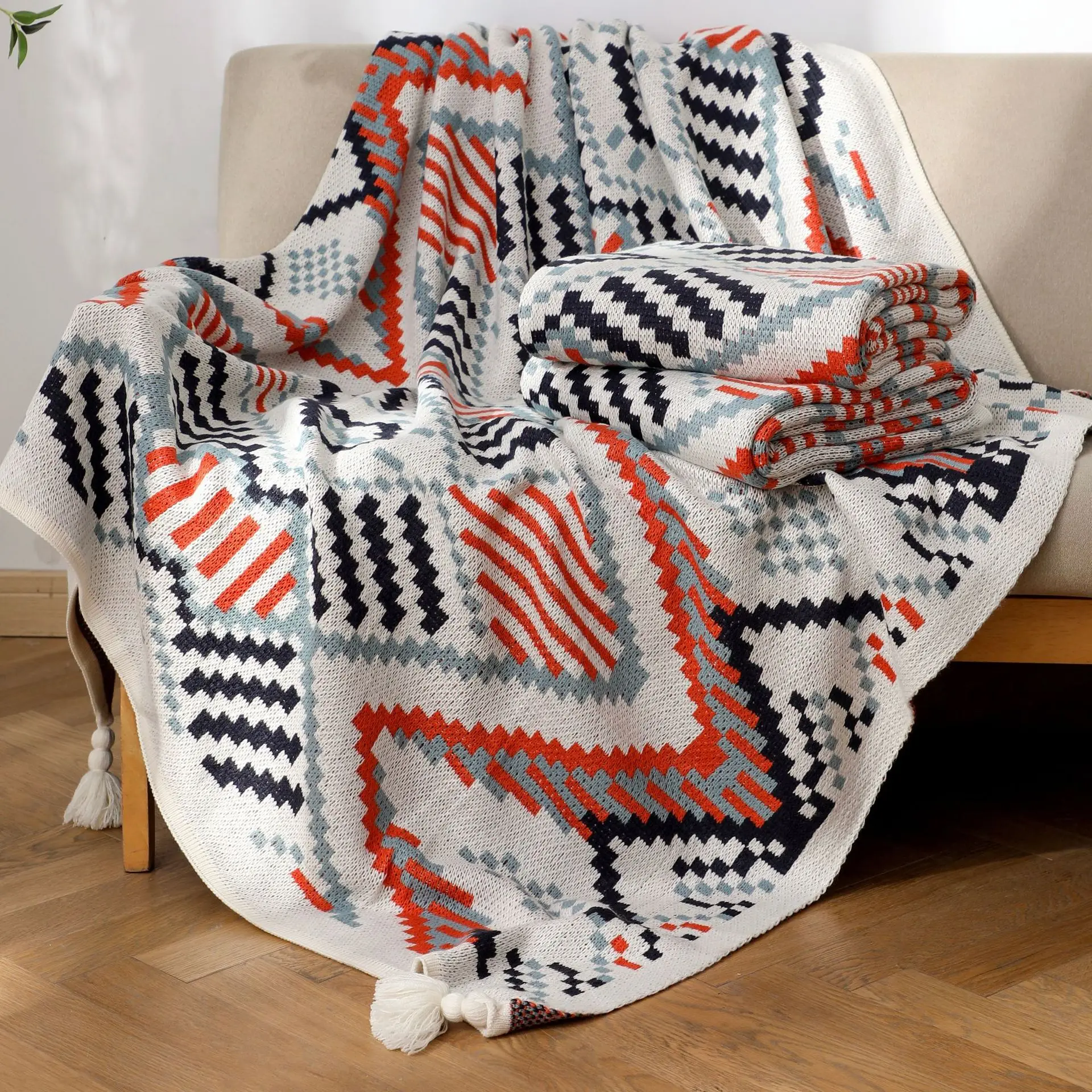 Bohemian sofa blanket blanket blanket bed homestay knitted tassel blanket