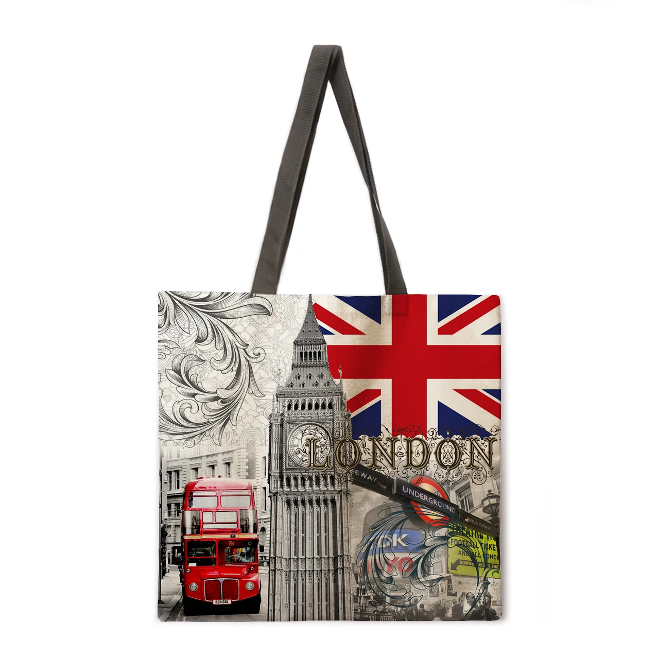 

British pattern linen bag handbag light shoulder bag large capacity eco-friendly shopping bag tote bag